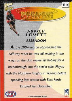 2004 Select Ovation - Indigenous Players 2004 #IP14 Andrew Lovett Back